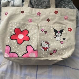 Hand painted Hello Kitty Kuromi Tote Bag